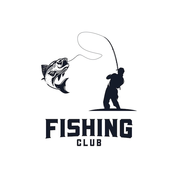 Fisherman silhouette logo design template