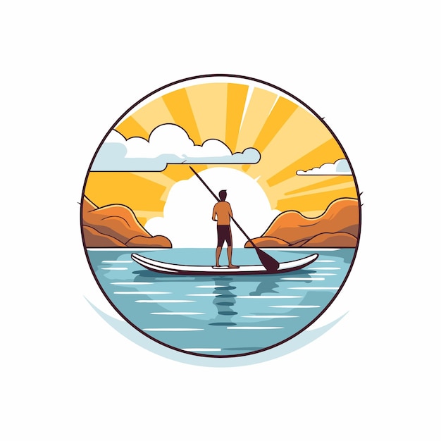 Vector fisherman on a stand up paddle board vector illustration