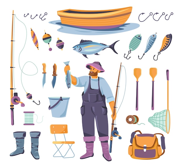 Premium Vector  Fishing tools illustration set.