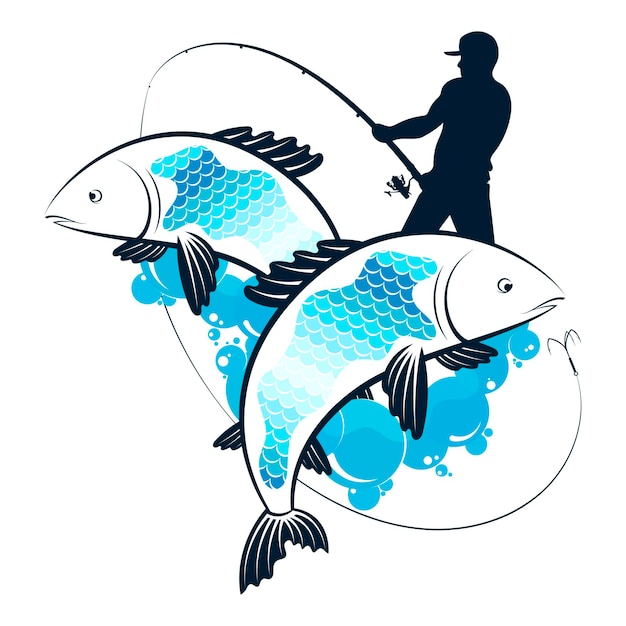 ベクトル 釣り棒と魚のキャッチのデザインの漁師