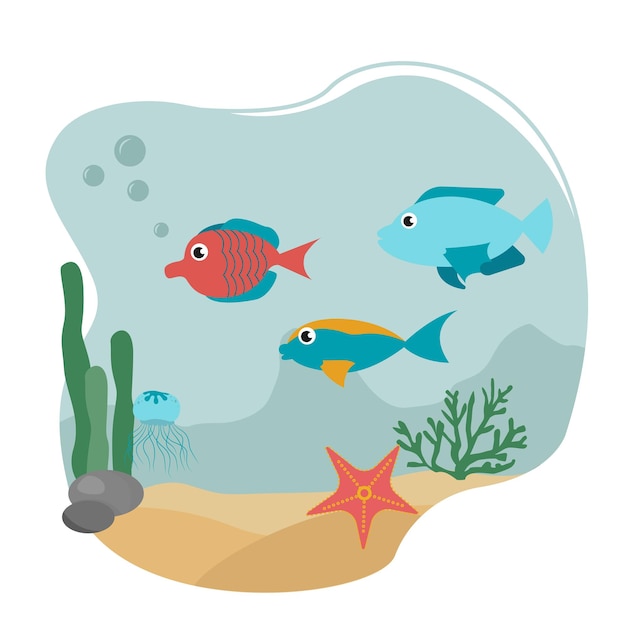 Fishes in ocean Under water life sea animals