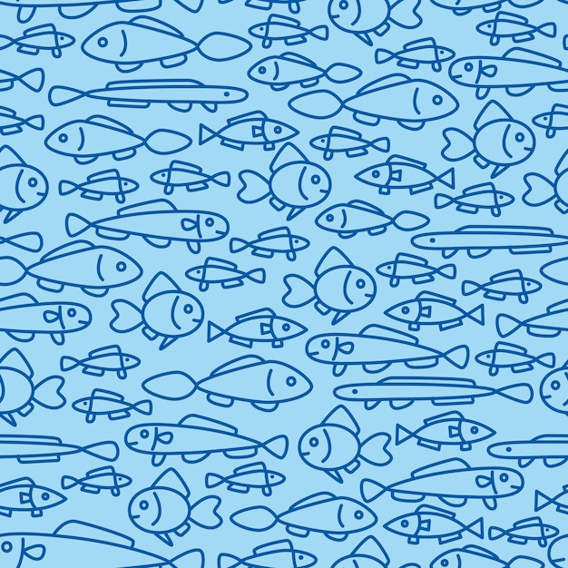 Fishes seamless pattern Art fish collection sketch for your design Cute line fish