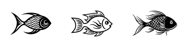 Fishes set of isolated vector icons Black on white background