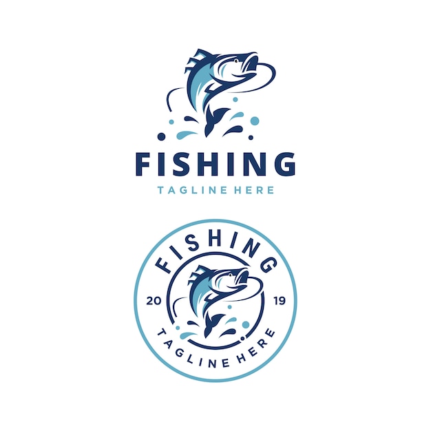 Vector fishing adventure vector logo design template