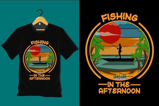 Vettore pesca nel pomeriggio retro vintage t shirt design