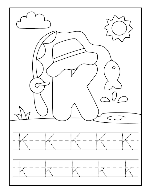 Рыболовный алфавит раскраски для малышей