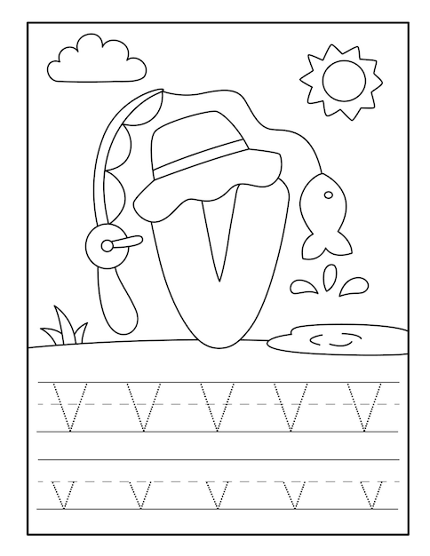 Fishing alphabet coloring pages for toddlers