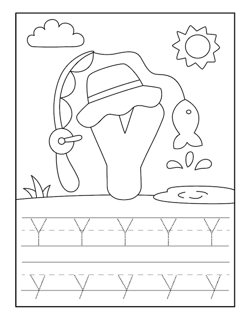 Fishing alphabet coloring pages for toddlers