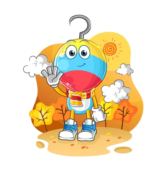 Fishing bait in the autumn cartoon mascot vector