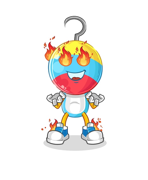 Fishing bait on fire mascot cartoon vector