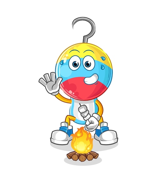 Fishing bait roasting marshmallows cartoon mascot vector