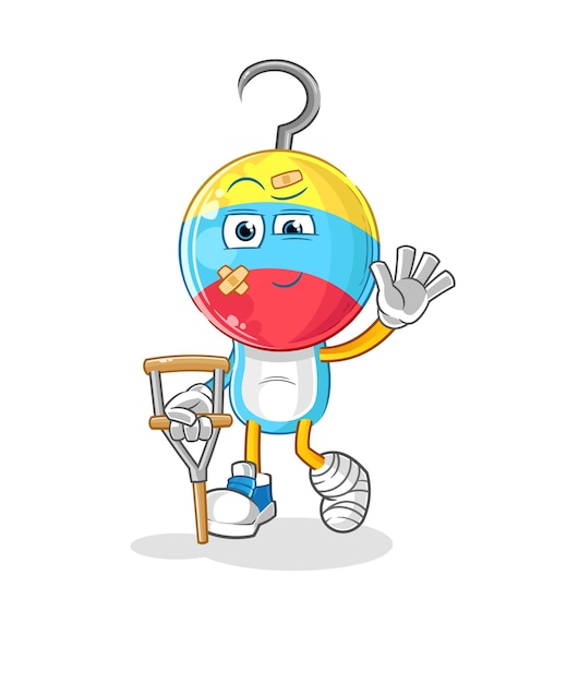 Fishing bait sick with limping stick cartoon mascot vector