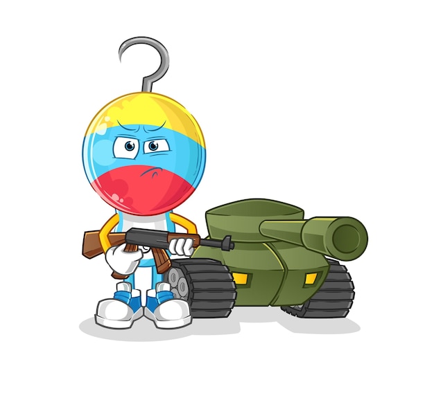 Vector fishing bait soldier with tank character cartoon mascot vector