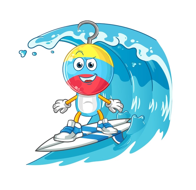 Fishing bait surfing character cartoon mascot vector