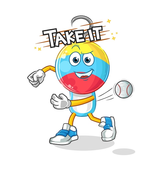 Fishing bait throwing baseball vector cartoon character