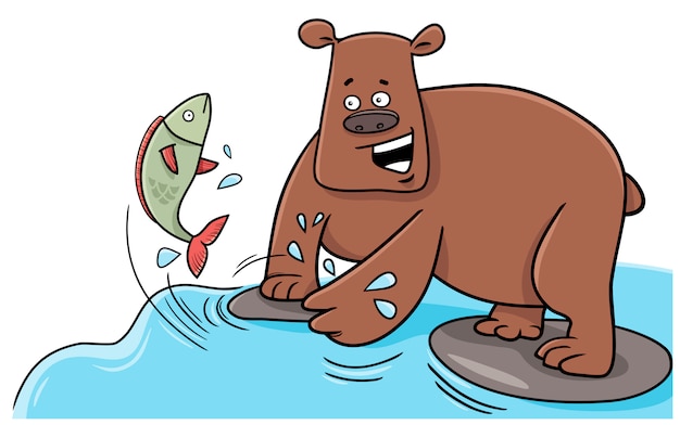 Vector fishing bear cartoon character