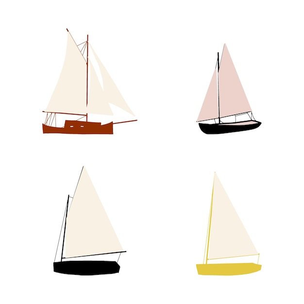 Barca da pesca illustrazione vettoriale colorata piccole navi in design piatto