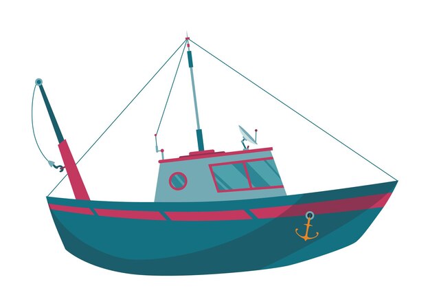 Vector fishing boat commercial fishing industry banner with watercraft or motor boat for fishing industry flat vector illustration
