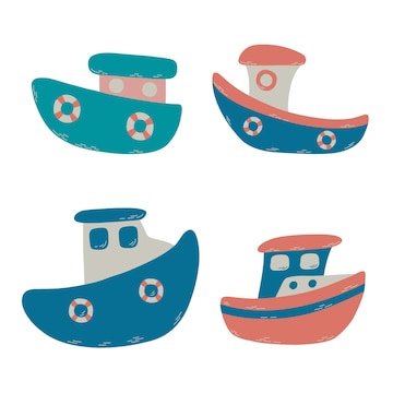 Premium Vector  Fishing boat drawing set isolated on white small ships in  cute flat design