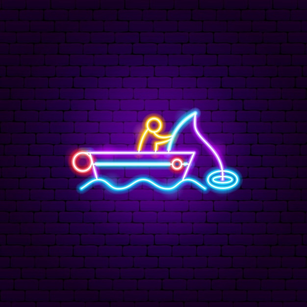 Vector fishing boat neon sign