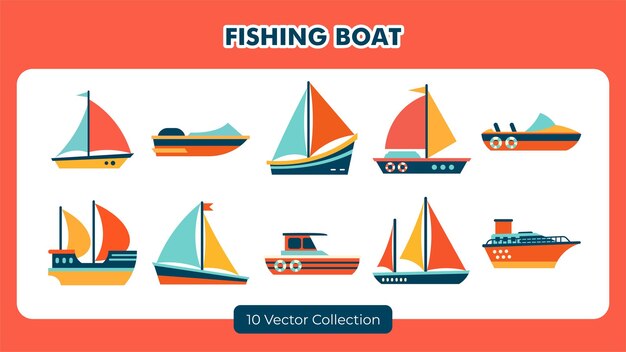 Vector fishing boat vector set