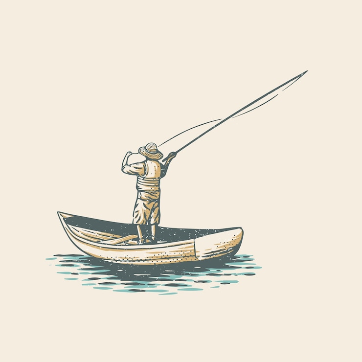 Vector fishing on a boat vector vintage