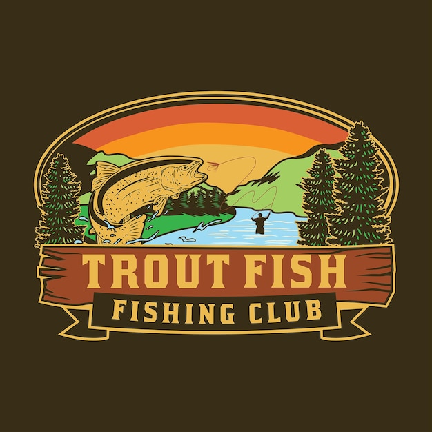 Fishing club design with trout fish illustration