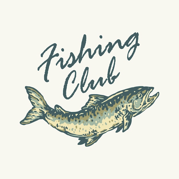 白い背景の釣りクラブのロゴと古いスタンプのヴィンテージスタイルの孤立したデザイン