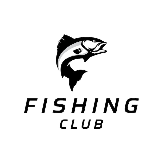 Вектор Логотип рыболовного клуба с рыбаком и творческой прыгающей рыбой