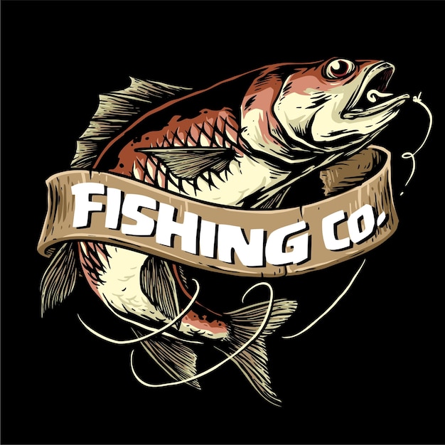 Fishing emblem retro badge vector illustration