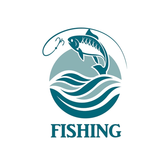 fishing emblem with waves