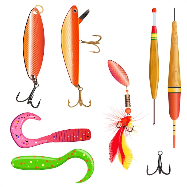 Vector fishing equipment on white background.  illustration