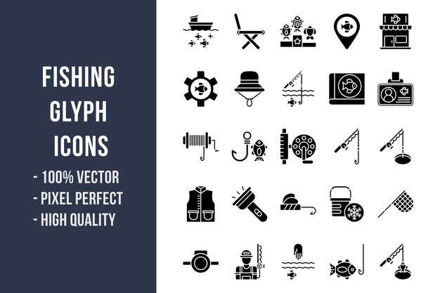 Vector fishing glyph icons