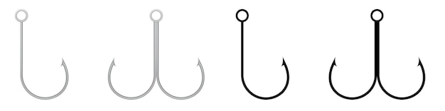 Fishing hook d metallic and black silhouette fishhook icon vector