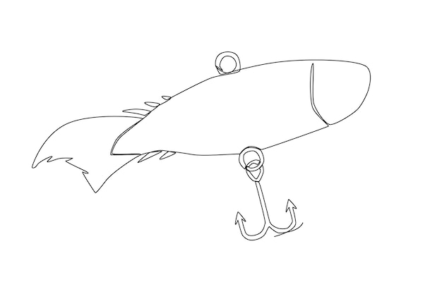 A fishing hook and a fish bait for fishing outdoor one line art