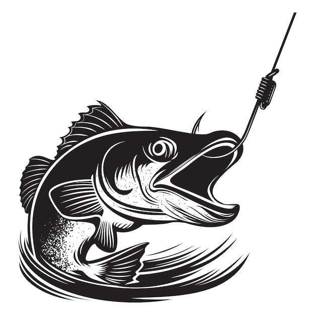 Рыболовный крючок и векторная иллюстрация рыбы - ловля рыбы с силуэтом крючка
