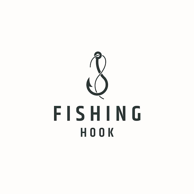 Vettore piatto del modello di progettazione dell'icona del logo del gancio di pesca Vettore Premium