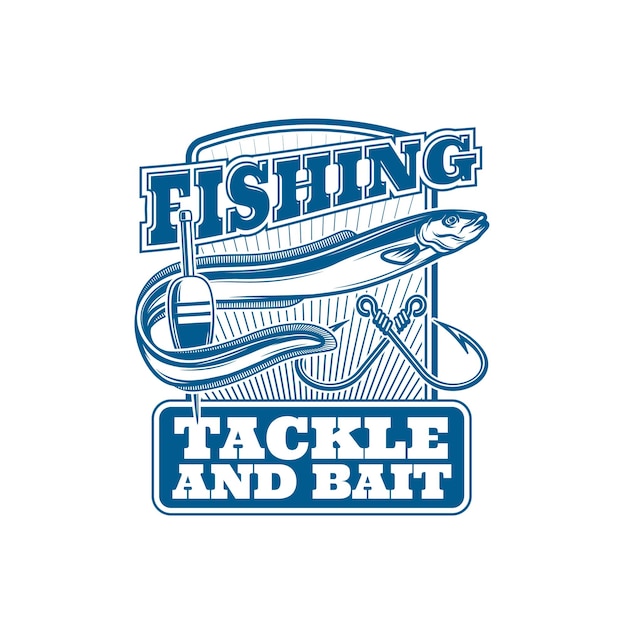 Fishing icon with eel fish and fisher rod hooks