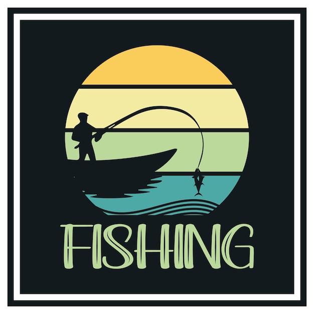 Рыбалка иллюстрация для футболки premium векторы