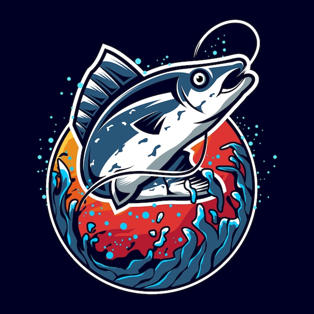 Vector fishing illustration logo design