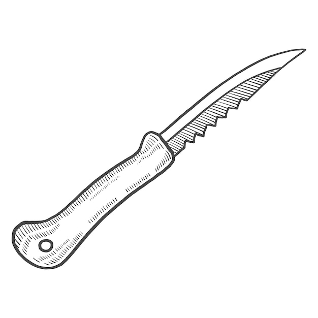 Coltello da pesca all'aperto isolato doodle schizzo disegnato a mano con stile del contorno