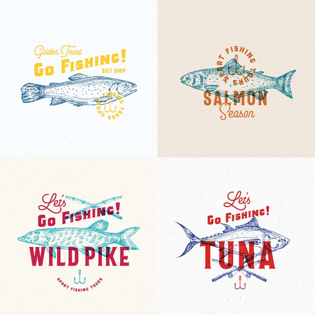 Vector fishing labels set.