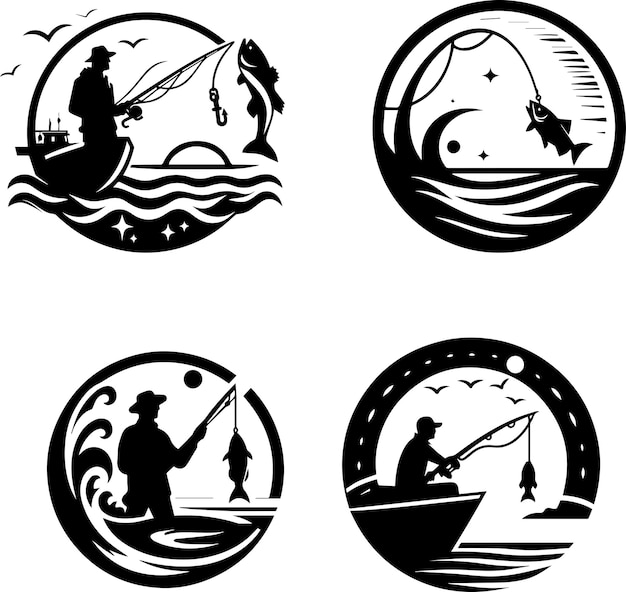 Fishing logo concept vector silhouette 2