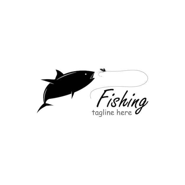 Logo di pesca modello logo pesce e gancio stile logo piatto