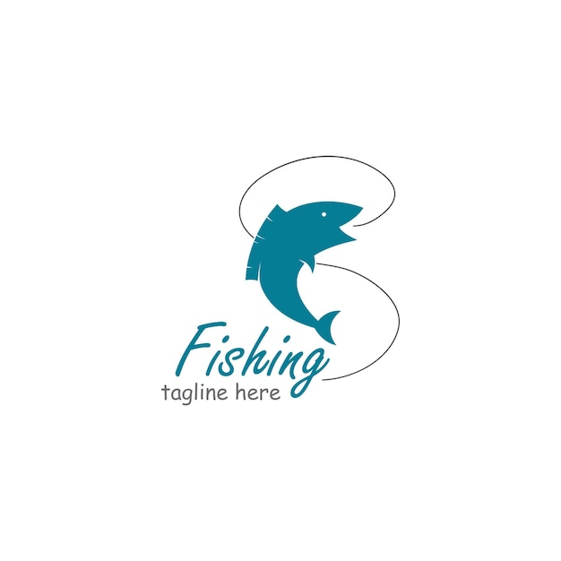 낚시 로고 물고기와 후크 로고 템플릿 평면 로고 스타일