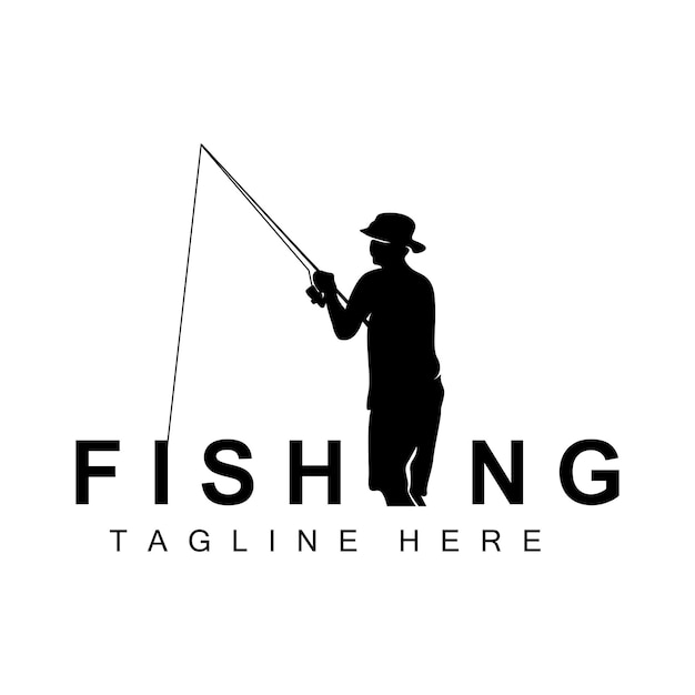 Вектор логотипа рыбалки ловит рыбу на лодке на открытом воздухе дизайн силуэта заката