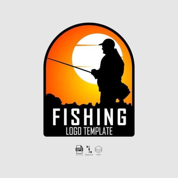 Fishing logo template with a grey background