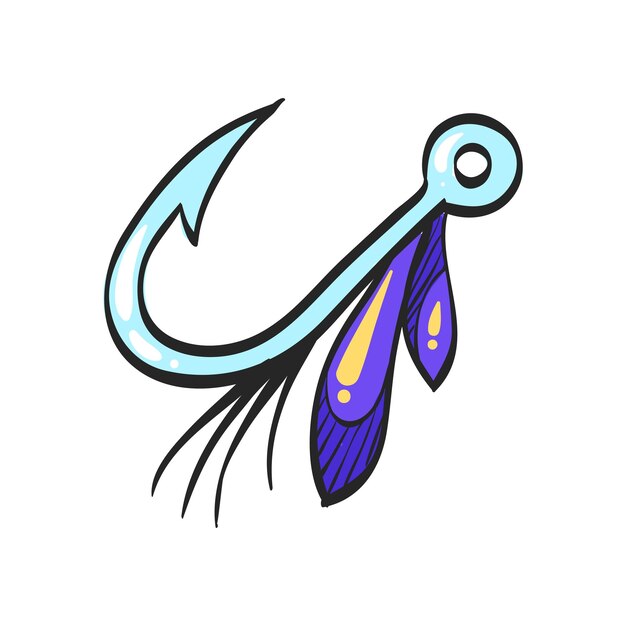 Fishing lure icon in hand drawn color vector illustration