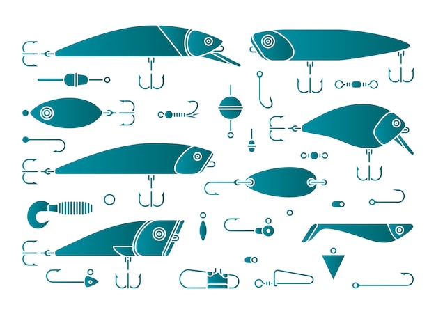 벡터 낚시 미끼 후크 아이콘 세트