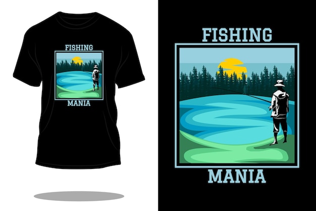 Vector fishing mania retro t shirt design